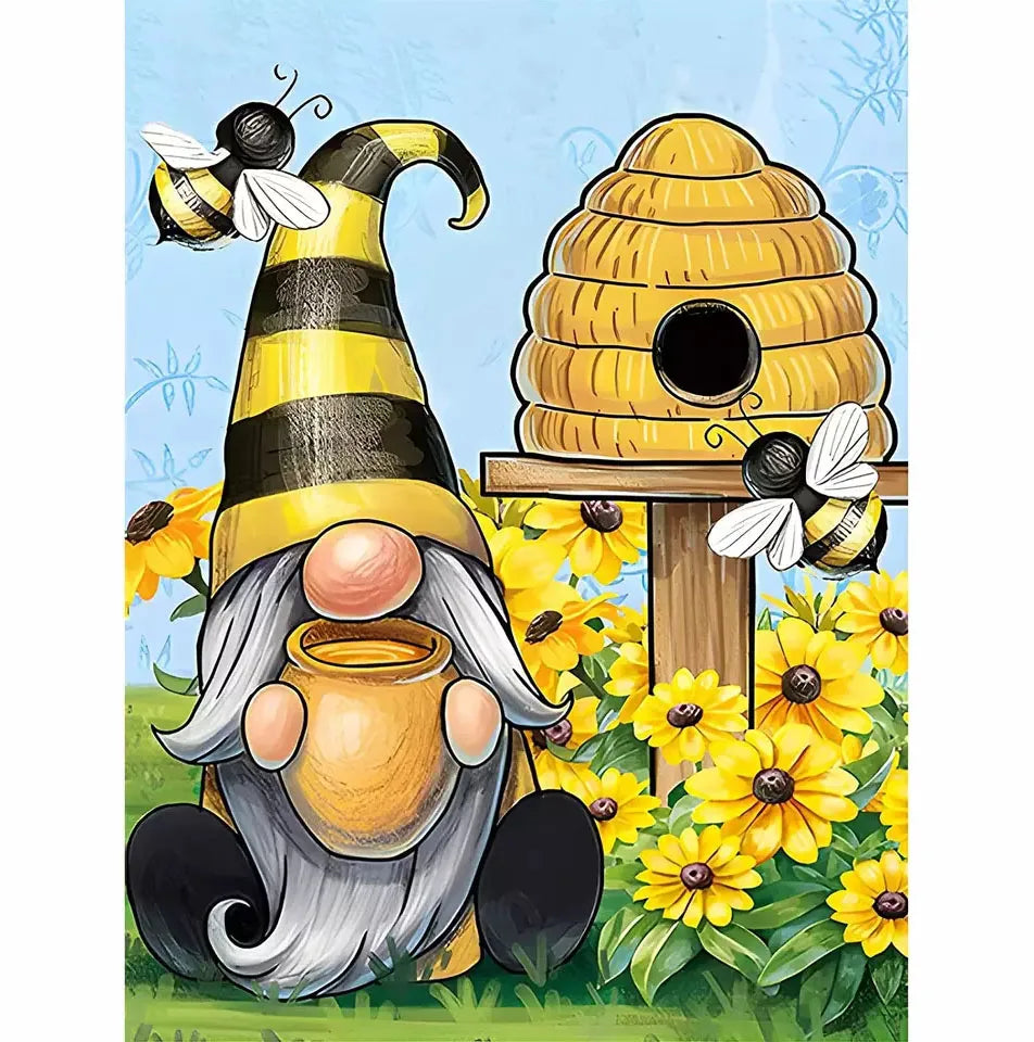 5D Gnome Diamond Painting Kits Cartoon Style Animal Gem Art for Adults & Kids Bee Wall Decor for Home