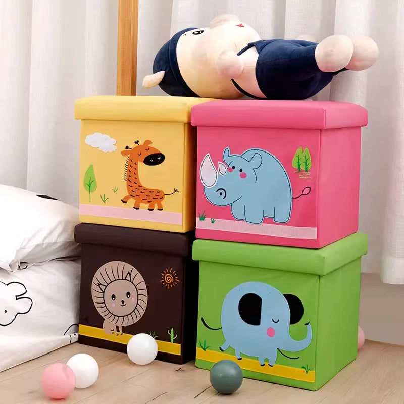 Kids Cute Toy Storage Ottoman Foldable Multi-Purpose Storage Box for Toy Organization & Storage MegaBDM