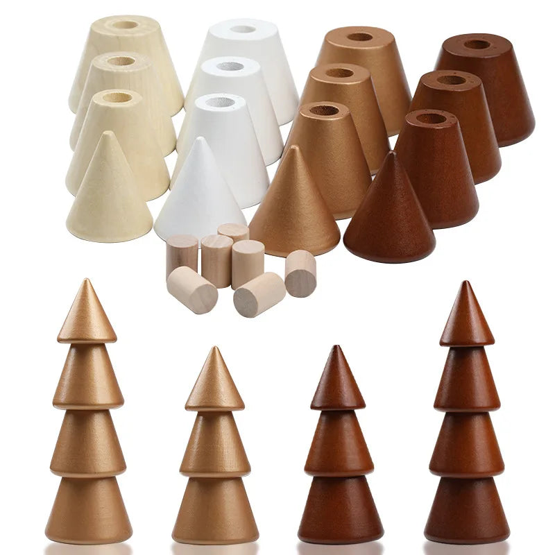 Christmas Tree Decoration DIY Handmade Wooden Craft Colorful Multi-layer Christmas Tree Pieces Set