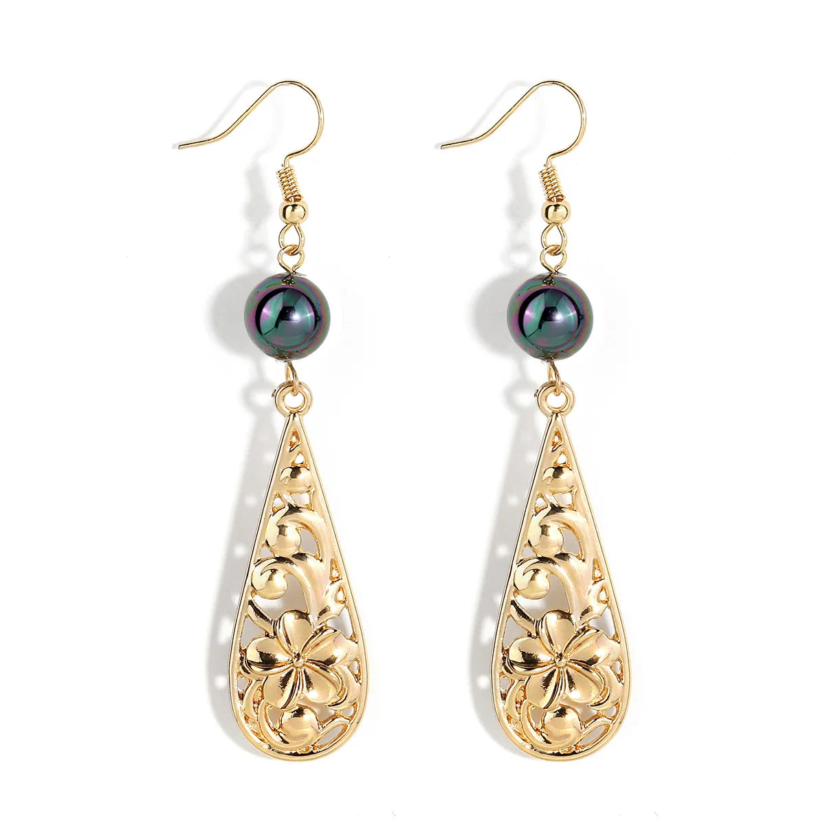 Fenyi Wholesale Jewelry Fashion Teardrop-shaped Hollow Carved Hawaiian Pearl Necklace Earrings Set for Women