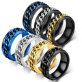 Men Stainless Steel Chain Spinner Finger Ring for Men Blue Gold Black Punk Rock Gift Rotating Anxiety Fidget Rings