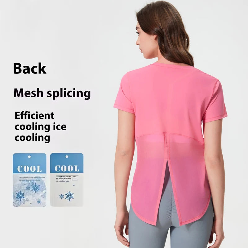 SHINBENE Women Mesh Patchwork Crew Neck Athletic Workout Short Sleeve Tops Lightweight Quick Dry Running T-Shirts