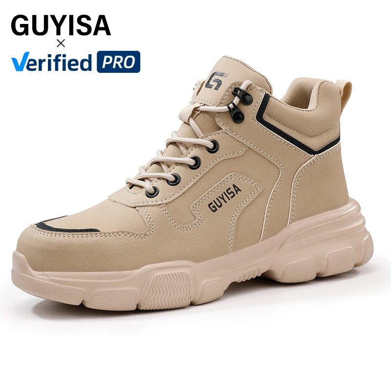 GUYISA Microfiber Upper Workwear Series European Standard Steel Toe Beige Color Safety Shoes for Unsex
