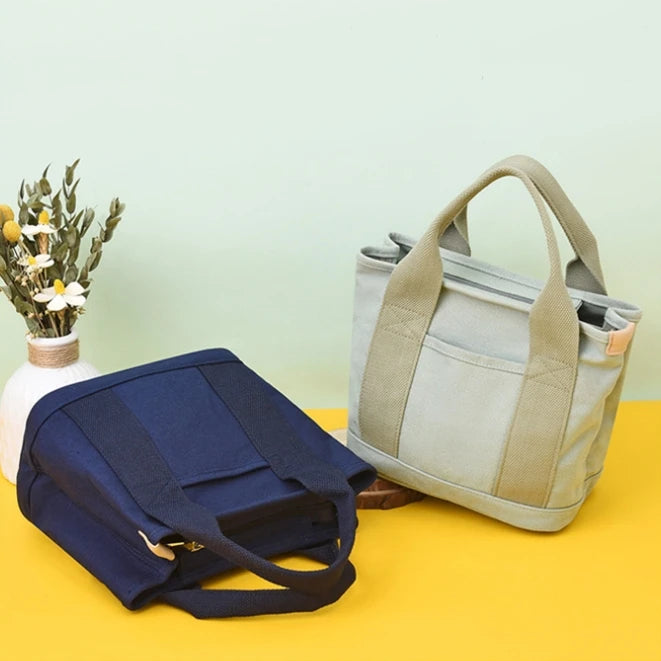 Custom Logo Printed Cotton Canvas Tote Bag with Zipper Closure Long Shoulder Length Handle Ribbon & Rope Options Medium Size