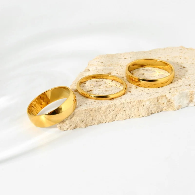 18K Gold Plated Plain Gold Band Rings for Women Stainless Steel Simple Smooth Gold Rings Trendy Jewelry