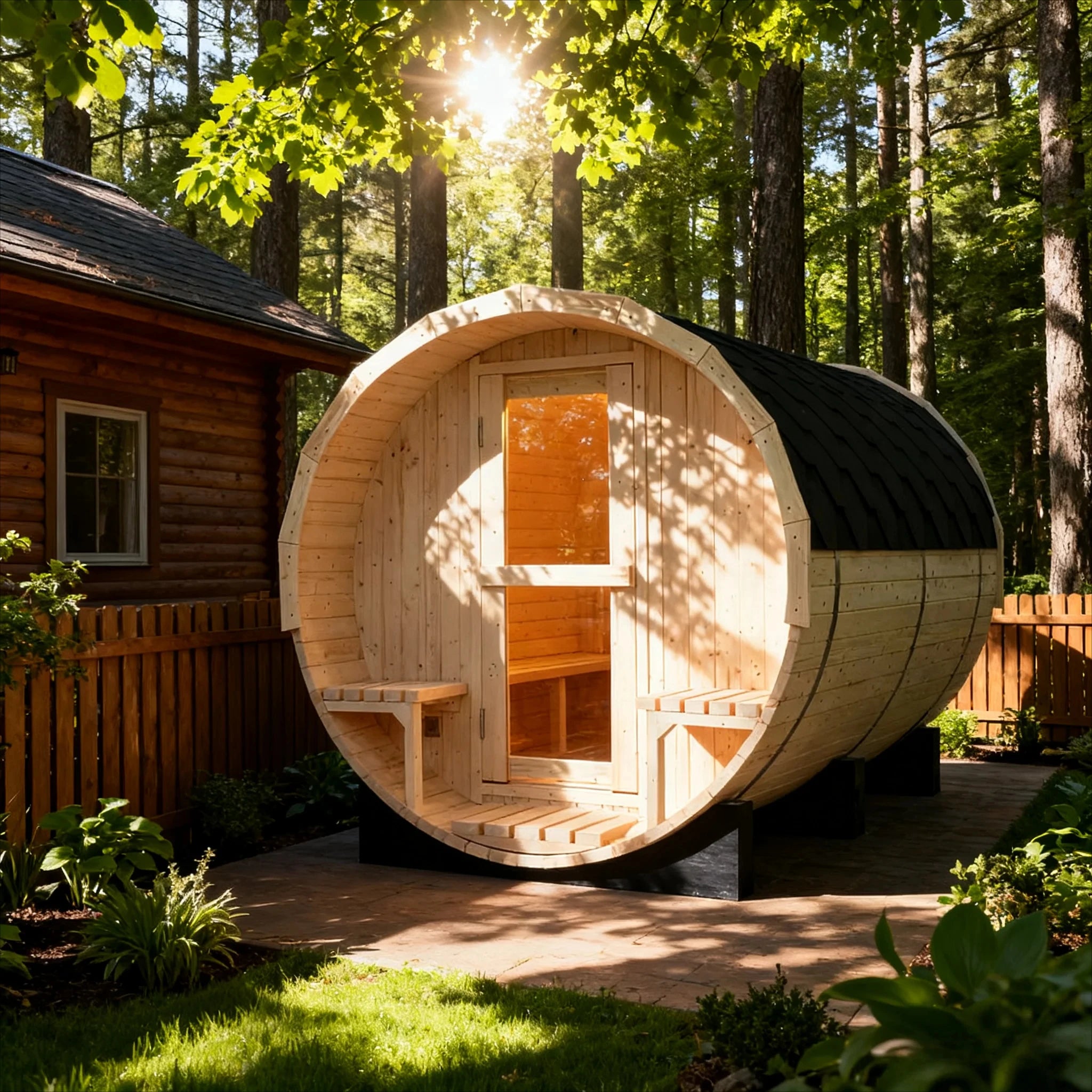 Pure White Pine Barrel Sauna Room US Warehouse Outdoor Sauna Rooms for Spa