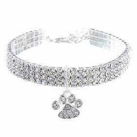 Colorful Designer Pet Collar Sparkling Rhinestones Luxury Pet Collar Footprint Pendant Cat and Dog Collars