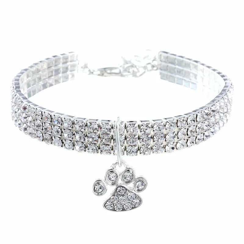 Colorful Designer Pet Collar Sparkling Rhinestones Luxury Pet Collar Footprint Pendant Cat and Dog Collars