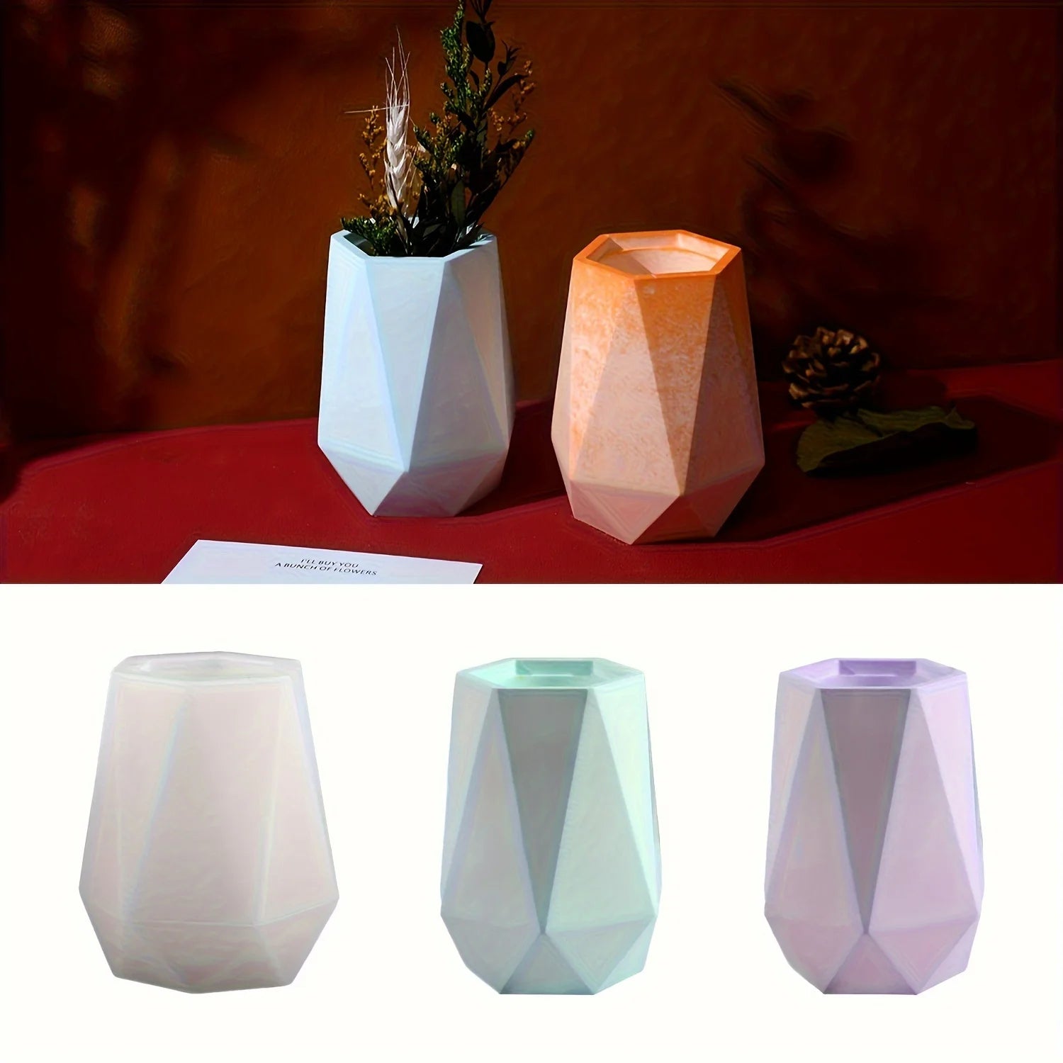 DIY 6-sided Cut Vase Silicone Mold Gypsum Flower Arrangement Multi-functional Storage Home Decoration Drop Molding Process