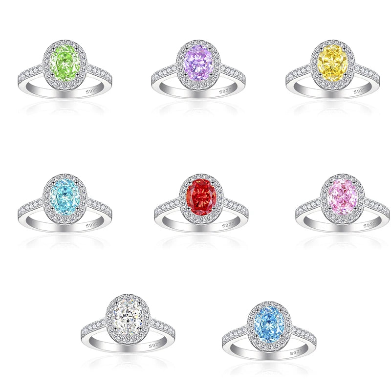 Sparking Colored Flame Stone Jewelry Ring Luxury CZ 925 Sterling Silver Promise Wedding Engagement Rings for Women Girls