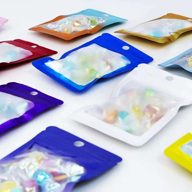 Custom Colored Pearlescent Pouch Resealable Zipper Bags with Transparent windows Plastic Packaging for Food Packaging