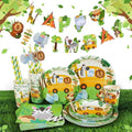 Jungle Safari Banner Plates Napkins Straws Cups Birthday Party Supplies for Safari Jungle Theme Birthday Decorations