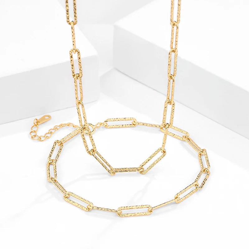 Fashion Fine Jewelry Chunky Chain Necklace Women 925 Silver 18K Gold Plated Paperclip Link Chain Necklace