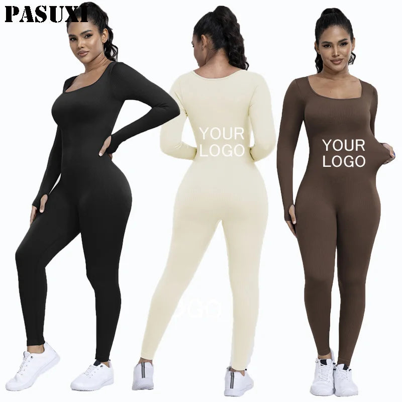 PASUXI Wholesale Custom Logo Good Quality Women Jumpsuit One Piece Gym Fitness Workout Activewear Sports Jumpsuit
