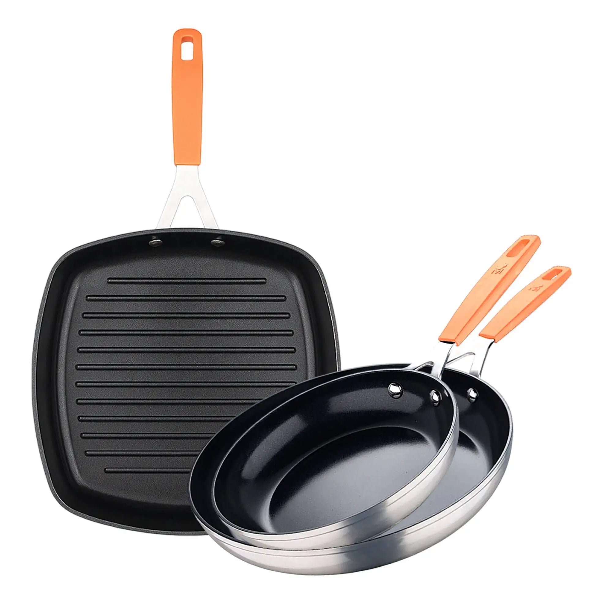 Set of 2 frying pans 16/28cm + 28x28cm square grill pan in forged aluminum for induction COMPACT San Ignacio Cookware Sets