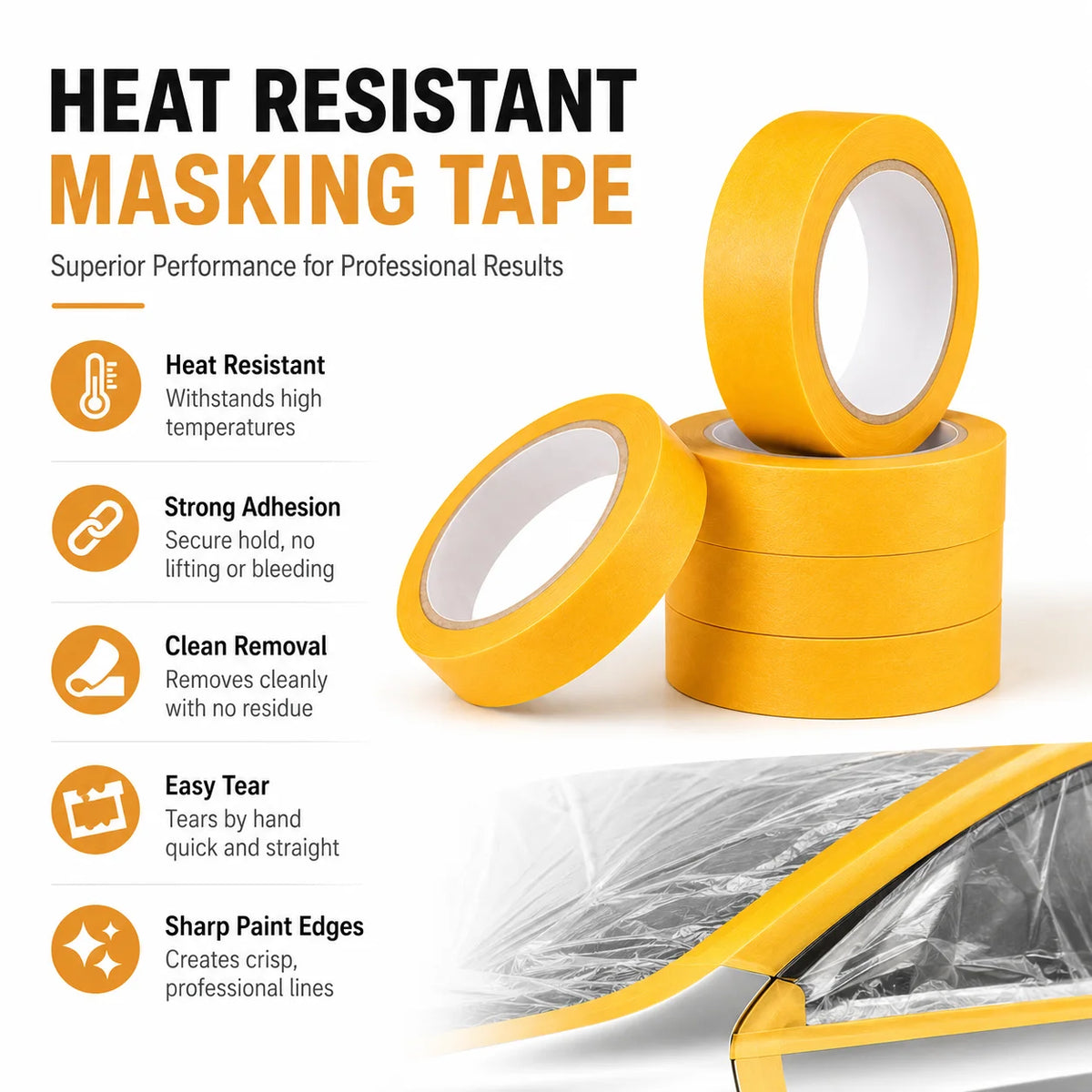 High Temperature Automotive Masking Tape Heat Resistant Tape for Car Painting Spray Protection MegaBDM