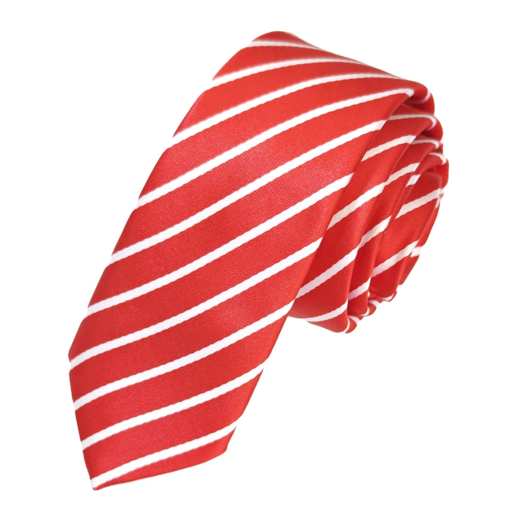 Exve Exclusive Red and White Striped Jacquard Woven Slim Fashion Tie From Turkey