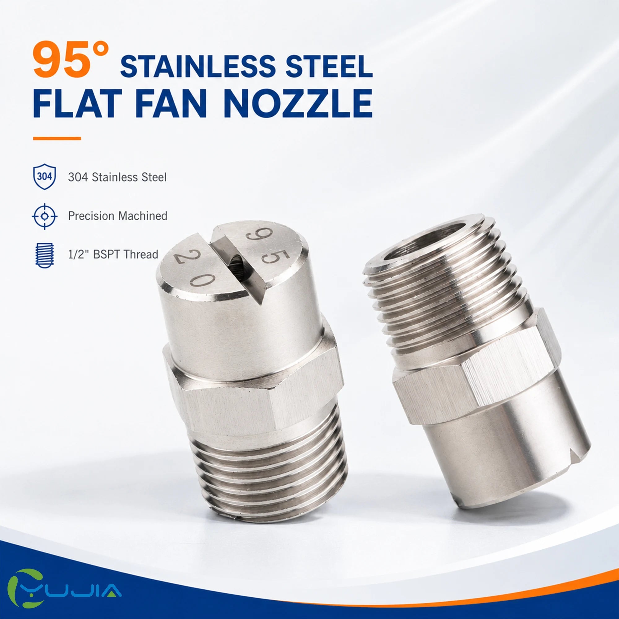 BSPT 1/2" 95 Degree Stainless Steel Flat Fan Cleaning Nozzle High Pressure for Industrial Dust & Surface Washing