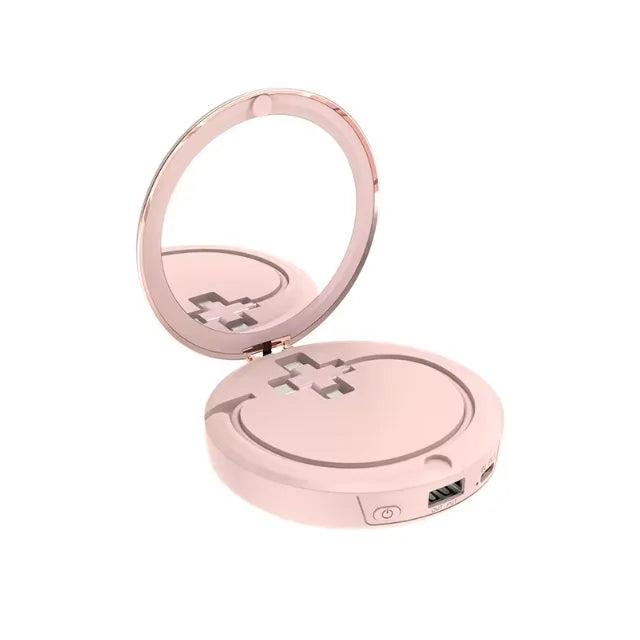 Portable 3x Magnification Makeup Mirror with Hand Warmer Power Bank Cosmetic Mirror