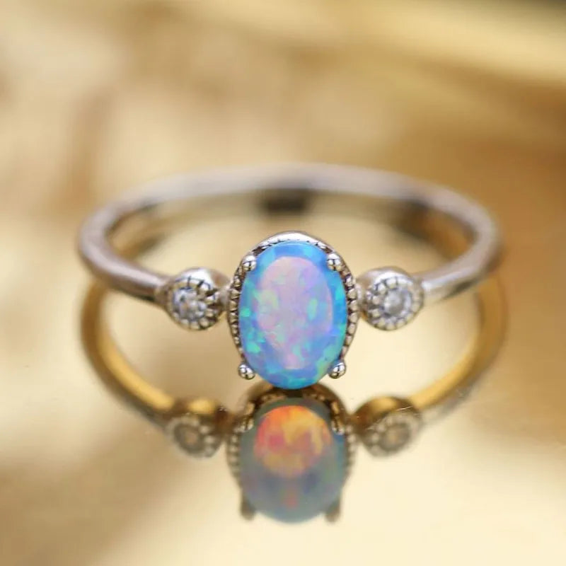 Low MOQ Wholesale Jewelry Antique Blue Opal Ring 925 Sterling Silver