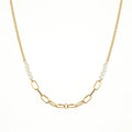 PVD 18K Gold Plated Stainless Steel Jewelry Splicing Link Chain Pearl Necklace Waterproof for Woman Party Necklace P243503