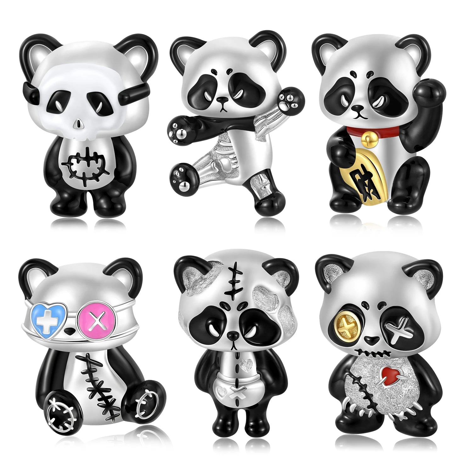 Lucky Fortune Panda Cartoon Charm Real 925 Sterling Silver Animal Enamel Beads Fit Original Snake Charm Bracelet Women Jewelry