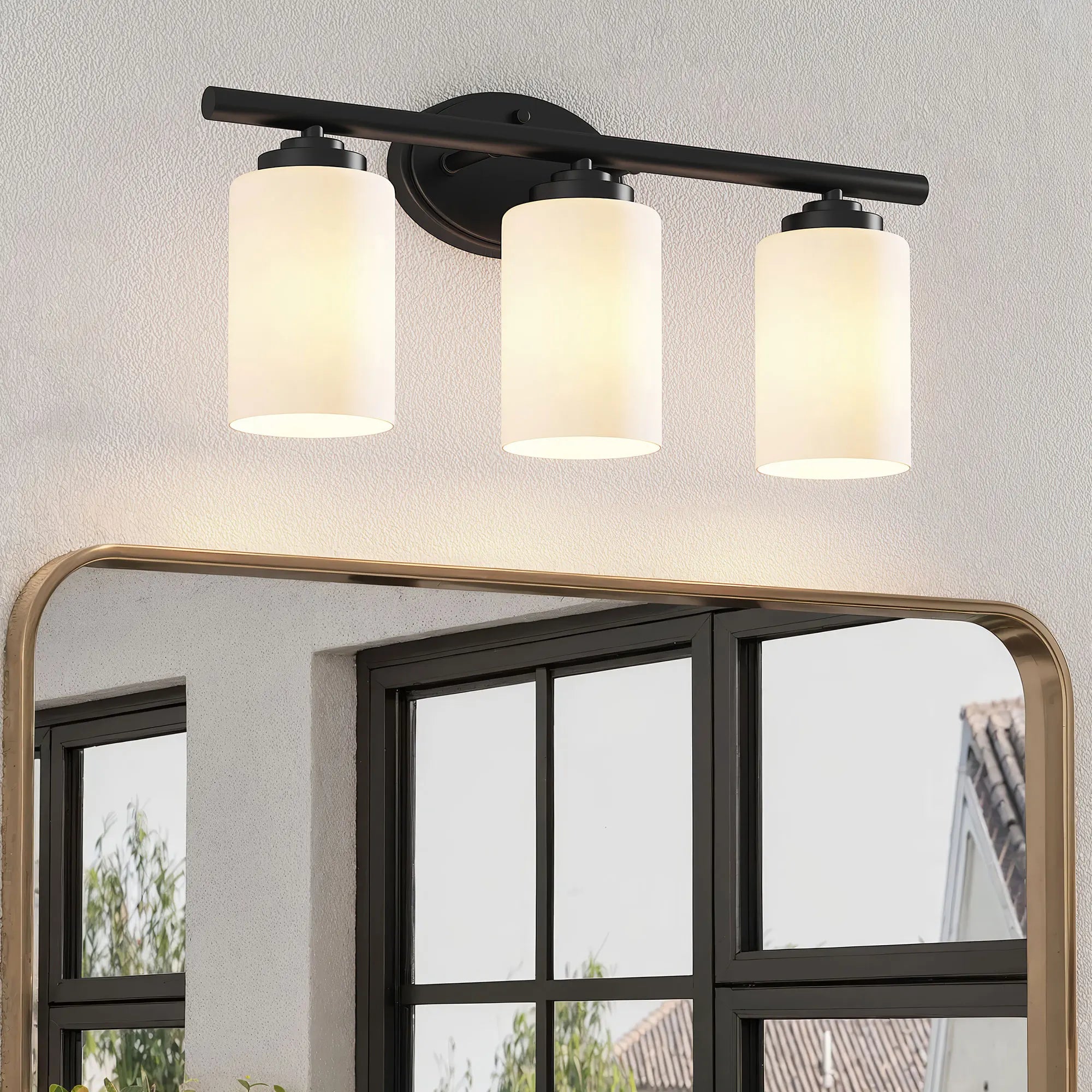 Ready to Ship Modern Iron E26 Wall-Mounted Bathroom Vanity Light Over Mirror 3-Light White Frosted Glass Fixtures