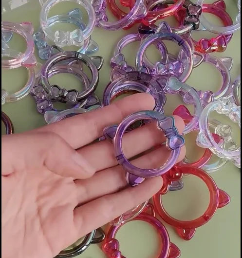 Iridescent Cat Ear Acrylic Rings Kawaii Pen Beads DIY Crafts Making Keychain Jewelry Findings & Components