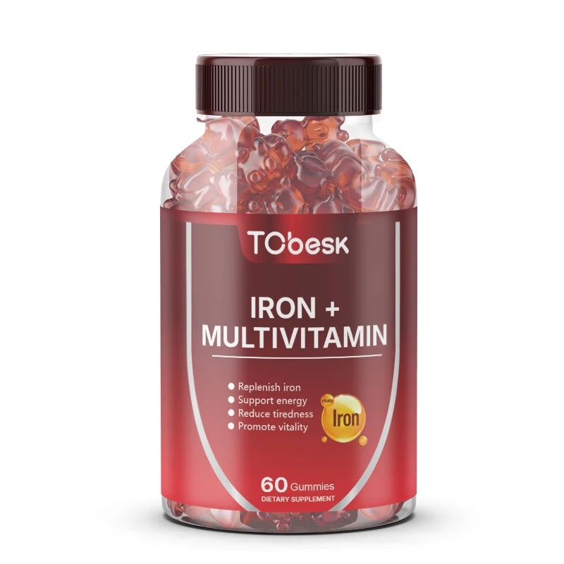 Hot Sell Vitamin Fruity Gummy Candy 60 Gummies TCbesk Iron+Multivitamin Gummies Support Energy Promote Vitality for Adults