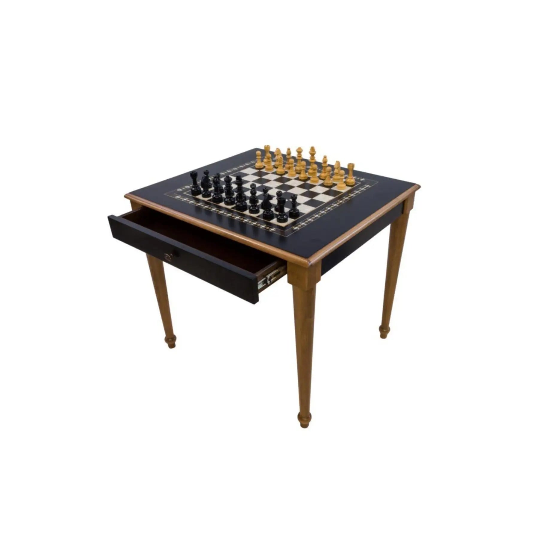 Handmade Chess Table with Drawers Natural Dark Color Wood 70x80x72cm Helena Wood Art