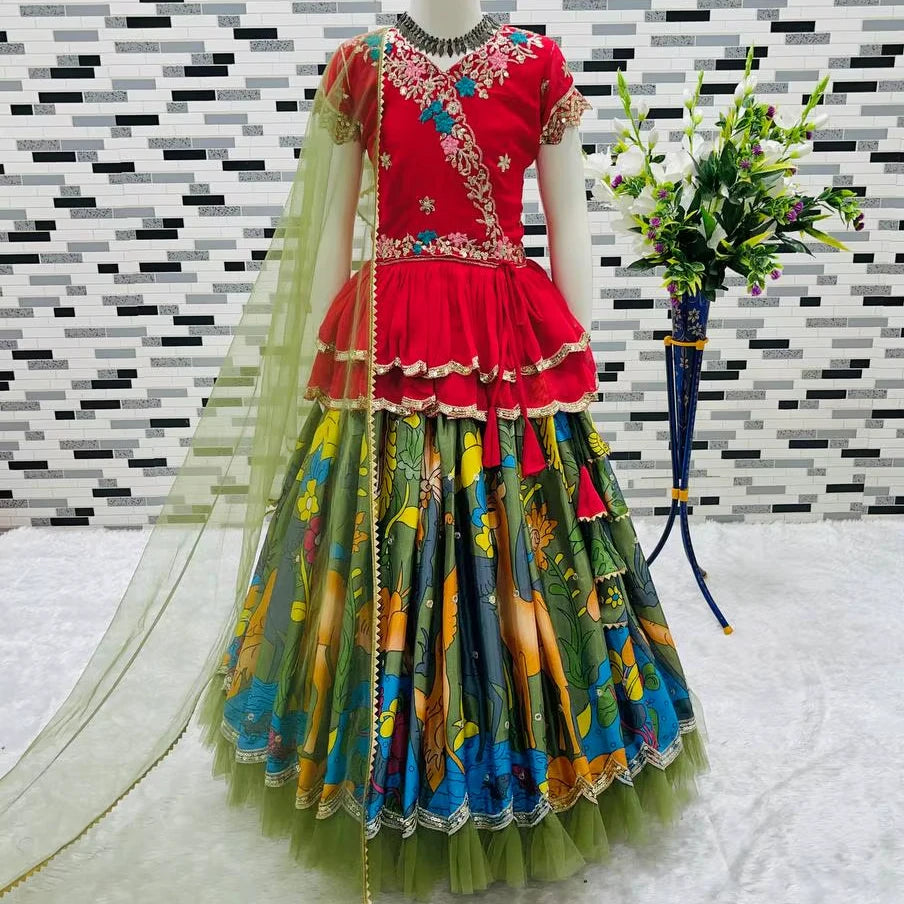 Girl's Special Designer Kediya Style Heavy Fox Georgette Choli Set Ready Wear Party Wedding Diwali Stretchable Ankle-Length