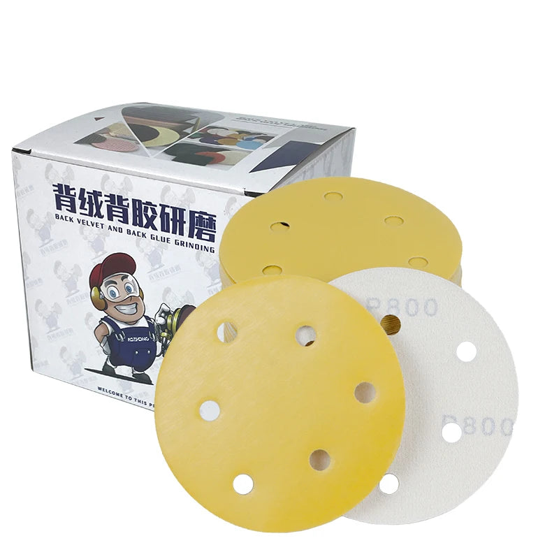 Wholesale Yellow Sanding Disc 8Holes Round Golden Abrasive Sandpaper Waterproof Hook and Loop Sanding Discs for Automotive