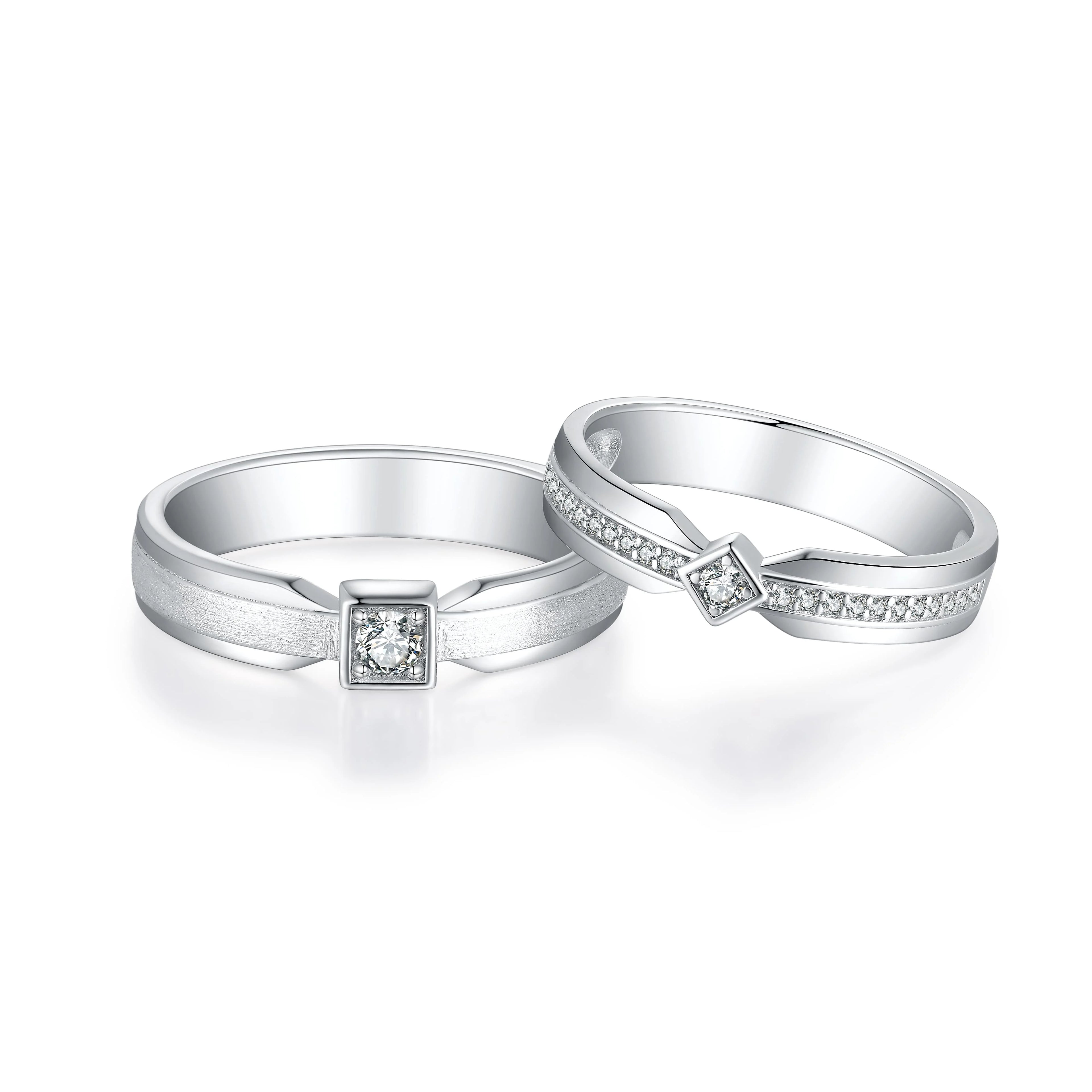 Chinese Jewellery Manufacturer Custom 925 Sterling Silver Free Tarnish Cubic Zircon Weeding Couple Ring Fine Jewelry Rings