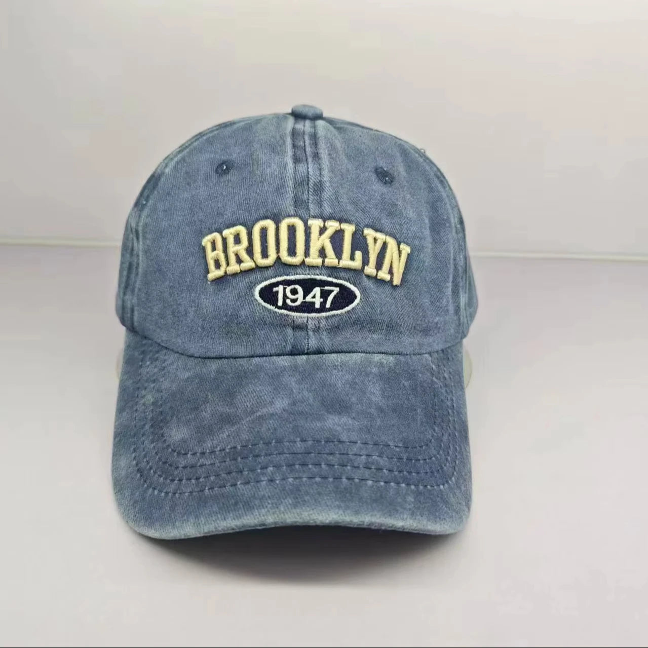 Wholesale 2024 Brooklyn Logo Cowboy Baseball Cap Women South Korean Retro Style Sporty Hand Embroidery 100% Cotton Embossed