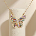 QIKU Bohemia Colorful Rhinestone Butterfly Pendant Necklace Gold Color Copper Cubic Zircon Jewelry Wedding Party Gift Wholesale