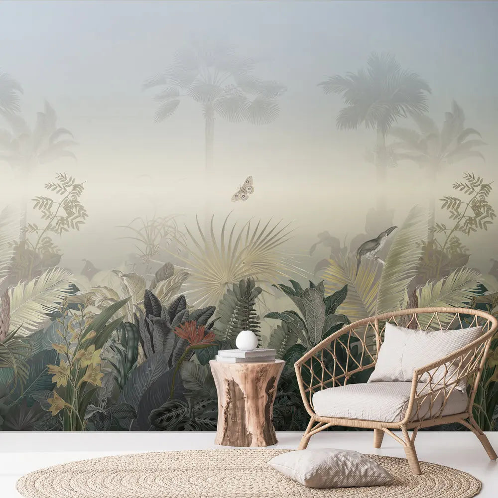 Germany Made Modern Jungle Blue Green Grey Non Woven Vinyl Wall Mural Palm Trees for Bedroom & Hospital Use 2.80x2.65m Removable