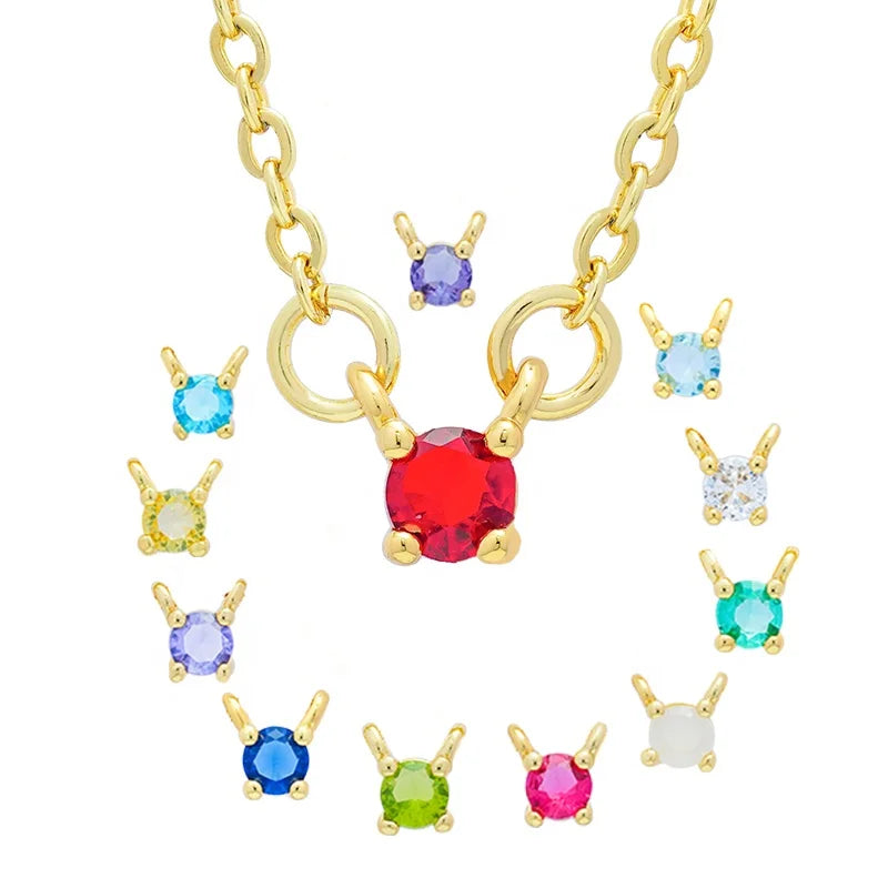 Hot Sale 12 Colors Square CZ Zircon Gemstone Birthstone Pendant Necklace Women 18K Gold Plated Colourful Diamond Necklace Chain