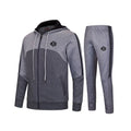 Grey Color Block Winter Fleece Tracksuit Set Zip-Up Hoodie & Joggers Black Stripe Detail 2-Piece Sportswear for Gym Training