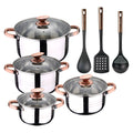 8-piece stainless steel cookware set suitable for induction cooktops San Ignacio Premium Collection + Bergner Copper 3-piece