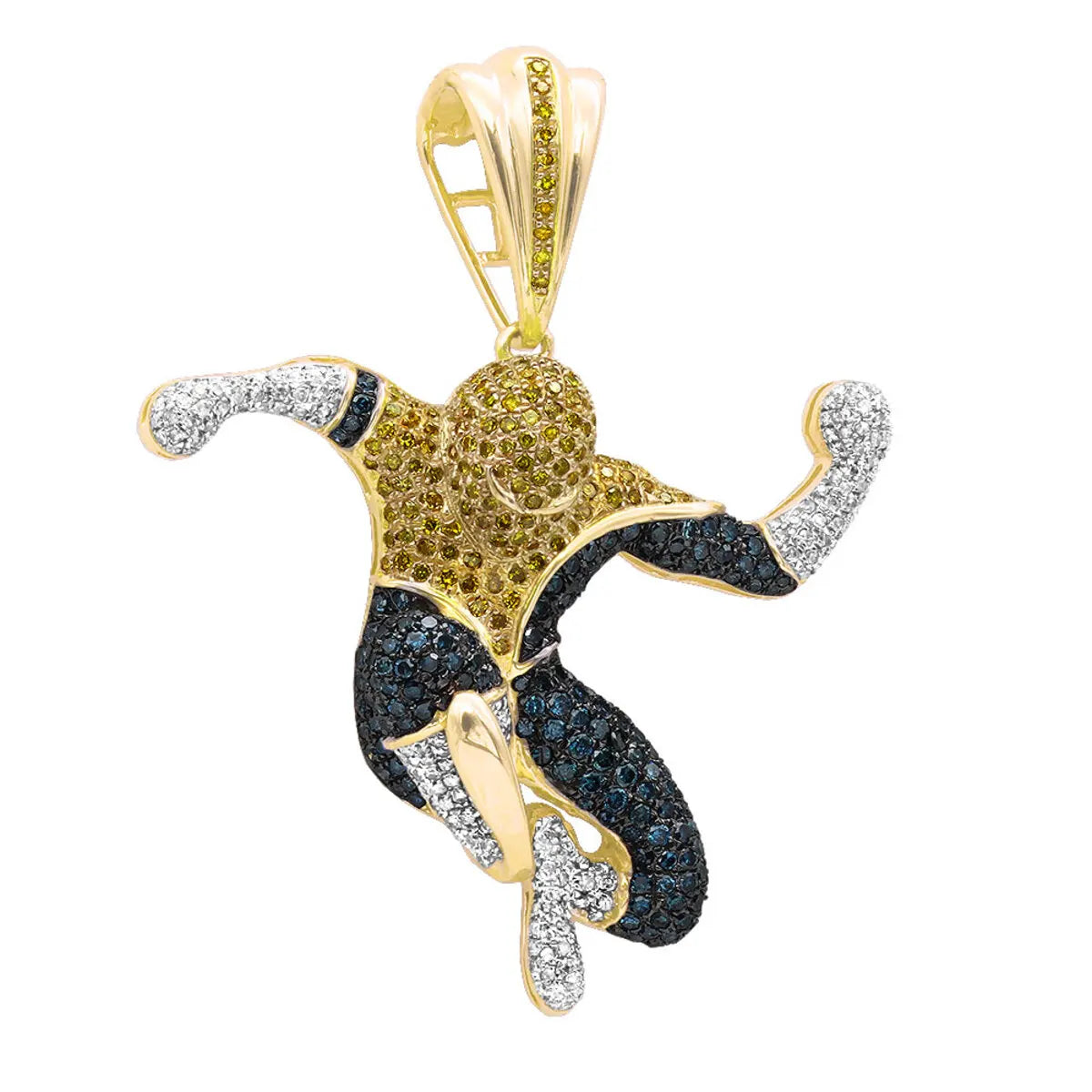 Real White Blue Yellow Diamond Spider-Man Pendant 14K Gold Plated Round Brilliant Cut 3ct Men's IGI Certified Pendants & Charms