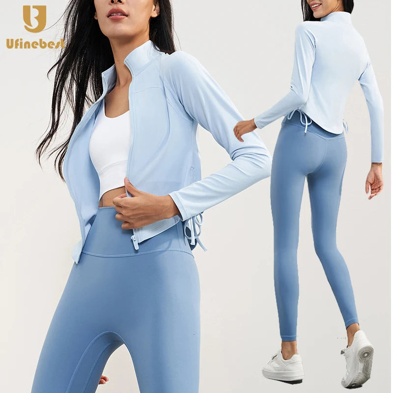 Women's Custom Wholesale Gym Fitness Tops Long Sleeve Zipper Short Yoga Jacket for Winter Sports Running Wear