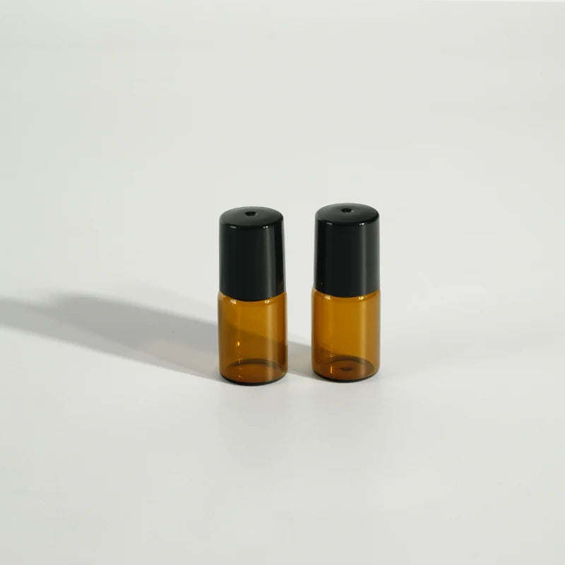 Amber Glass Roller for Bottle Black Cap 2ml Transparent Customizable Color Gold Stamp/Silk Screen Printing for Essential Oil
