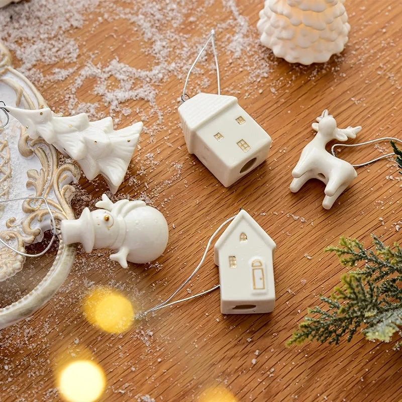 New Christmas Tree Charms Painting Pendant Ornament Scene Layout Party Decoration New Year Gift Christmas Ceramic House Pendant