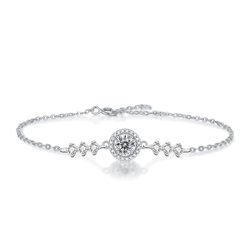 XRZ003 Europe Classic Fashion Fine Jewelry 925 Sterling Silver Round Halo Charm 1Ct Moissanite Bracelet for Women Gift