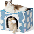 Large Cat Cave for Pet Cube with Fluffy Ball Hanging Foldable and Washable Small Aminal Hideaway Indoor Cat Beds Kitten House MegaBDM