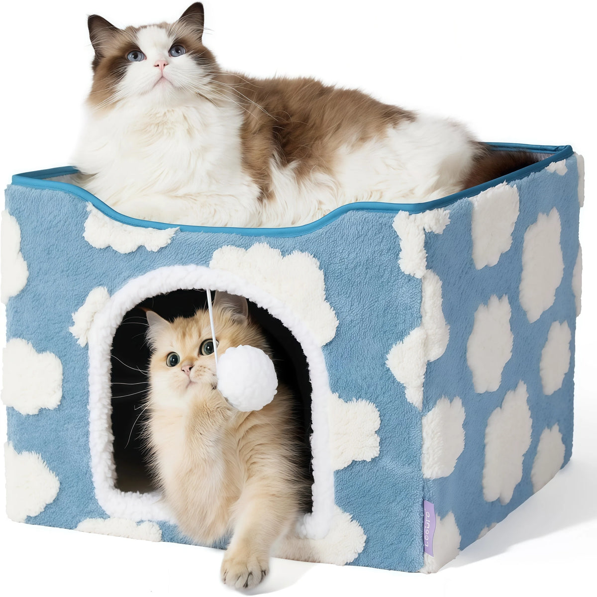 Large Cat Cave for Pet Cube with Fluffy Ball Hanging Foldable and Washable Small Aminal Hideaway Indoor Cat Beds Kitten House MegaBDM
