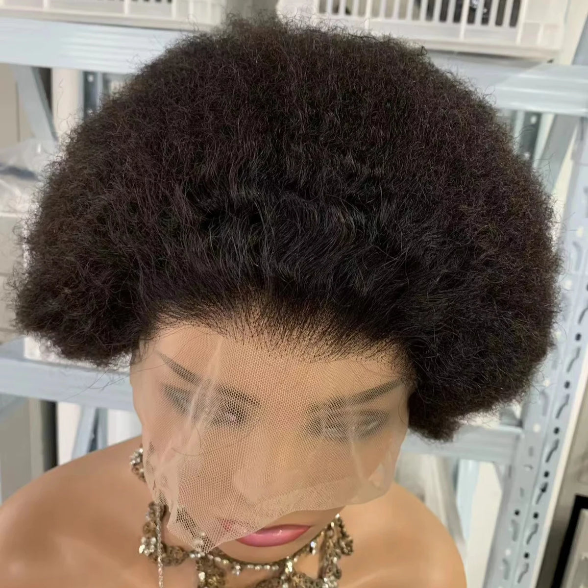 CF165 Black Afro Kinky Bulk Human Hair Micro Twist Glueless Wigs Full Lace Invisible Skin Melt Brazilian Raw Hair Wigs 8 Inch MegaBDM