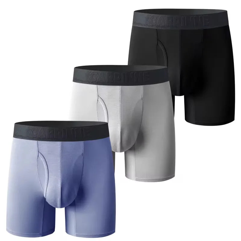 Mid Rise Men's Cotton Stripe Boxer Briefs Seamless Loose Square Design with Spandex Comfortable Fit