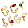 14K Gold Plated Stainless Steel Open Ring Waterdrop Heart Marquise CZ Women Adjustable Tarnish Free Jewelry MegaBDM