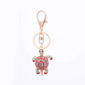Golden Plated Carton Metal Rhinestone Animal Sea Tortoise Crystal Pendant Jewelry Turtle Key Chain Keychain With Key Ring